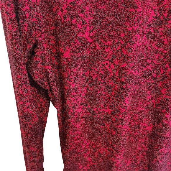 Rafaella Red with Black Print Wrap & Ruched Front V-Neck Blouse Size L - Picture 7 of 14